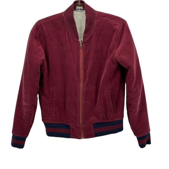 FAHERTY Reversible Surplus Bomber Corduroy Sherpa Jacket Maroon Pockets SZ S - Picture 2 of 12